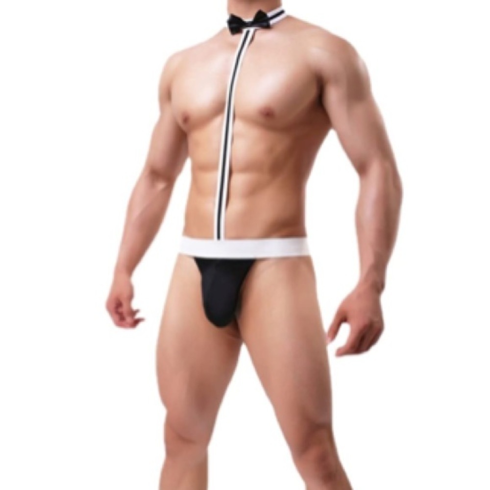 Men's Black Sling Briefs with bow tie